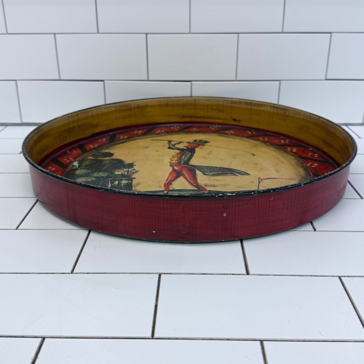 Vintage Hand Painted Golf Toleware Serving Tray