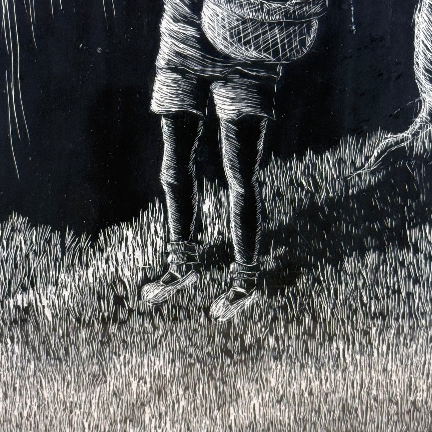Original Linocut Print Child Under Willow Signed Kris Johnson