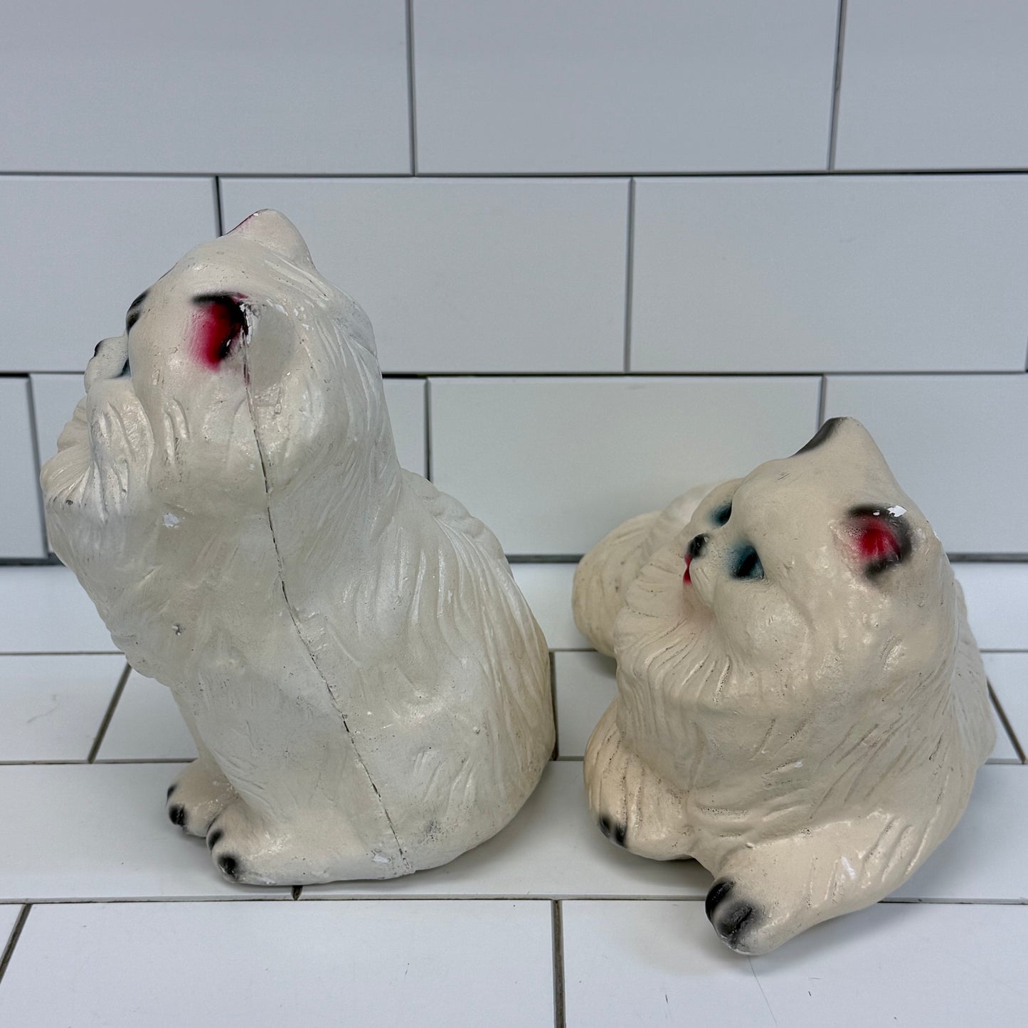 Vintage Persian Cat Chalkware Coin Banks Set of 2 1950s