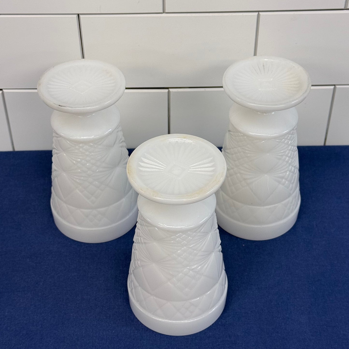 Hazel-Atlas Milk Glass Pedestal Goblets Set of 3 Vintage 1960s