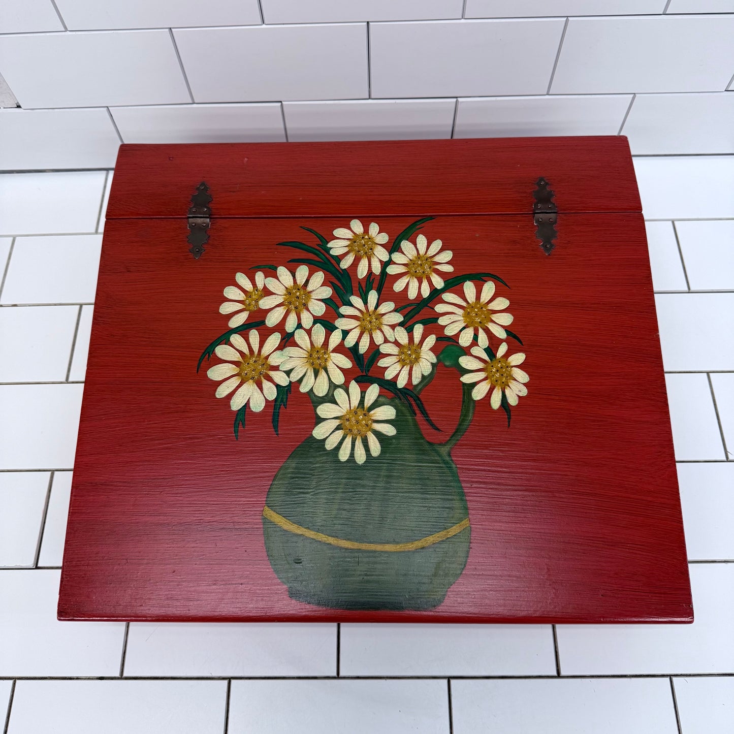 Vintage Folk Art Floral Wooden Storage Box