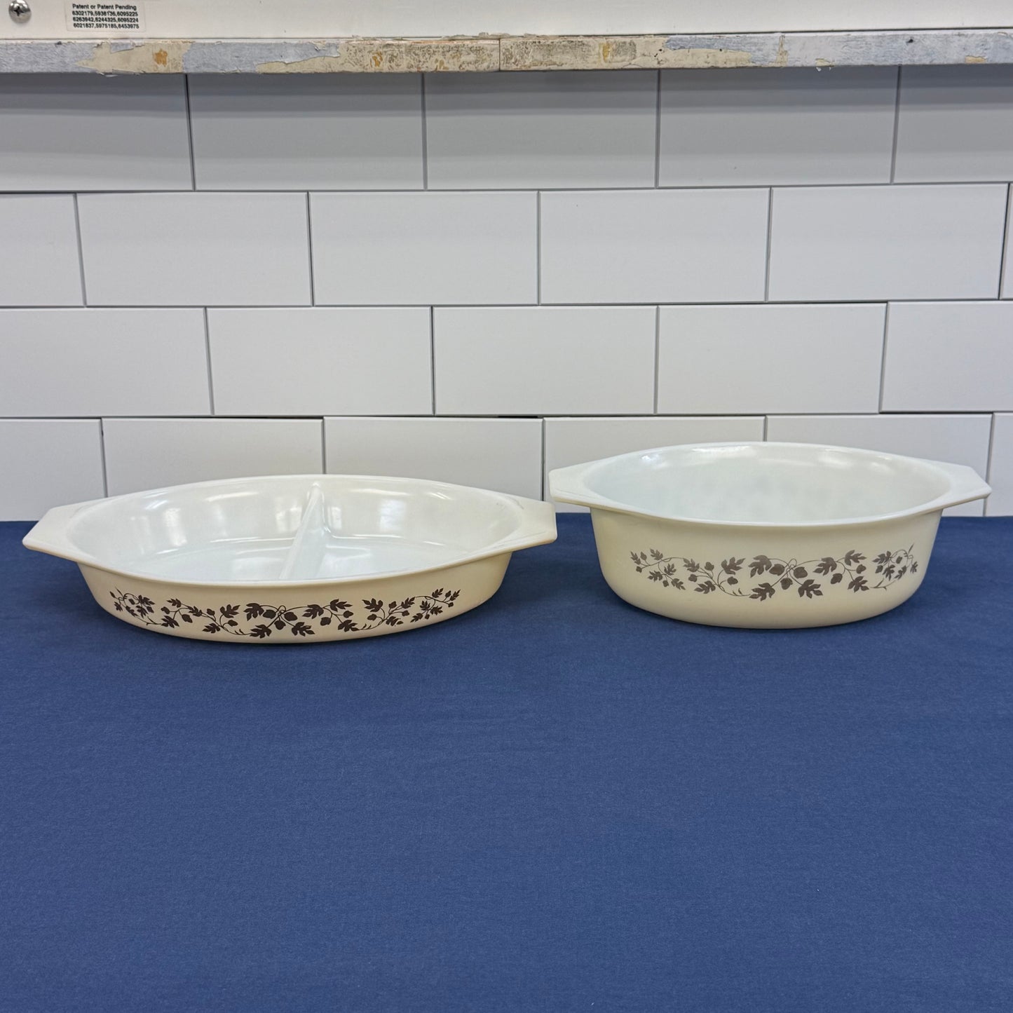 Pyrex Golden Acorn Casserole Dishes Set of 2 Vintage Glass
