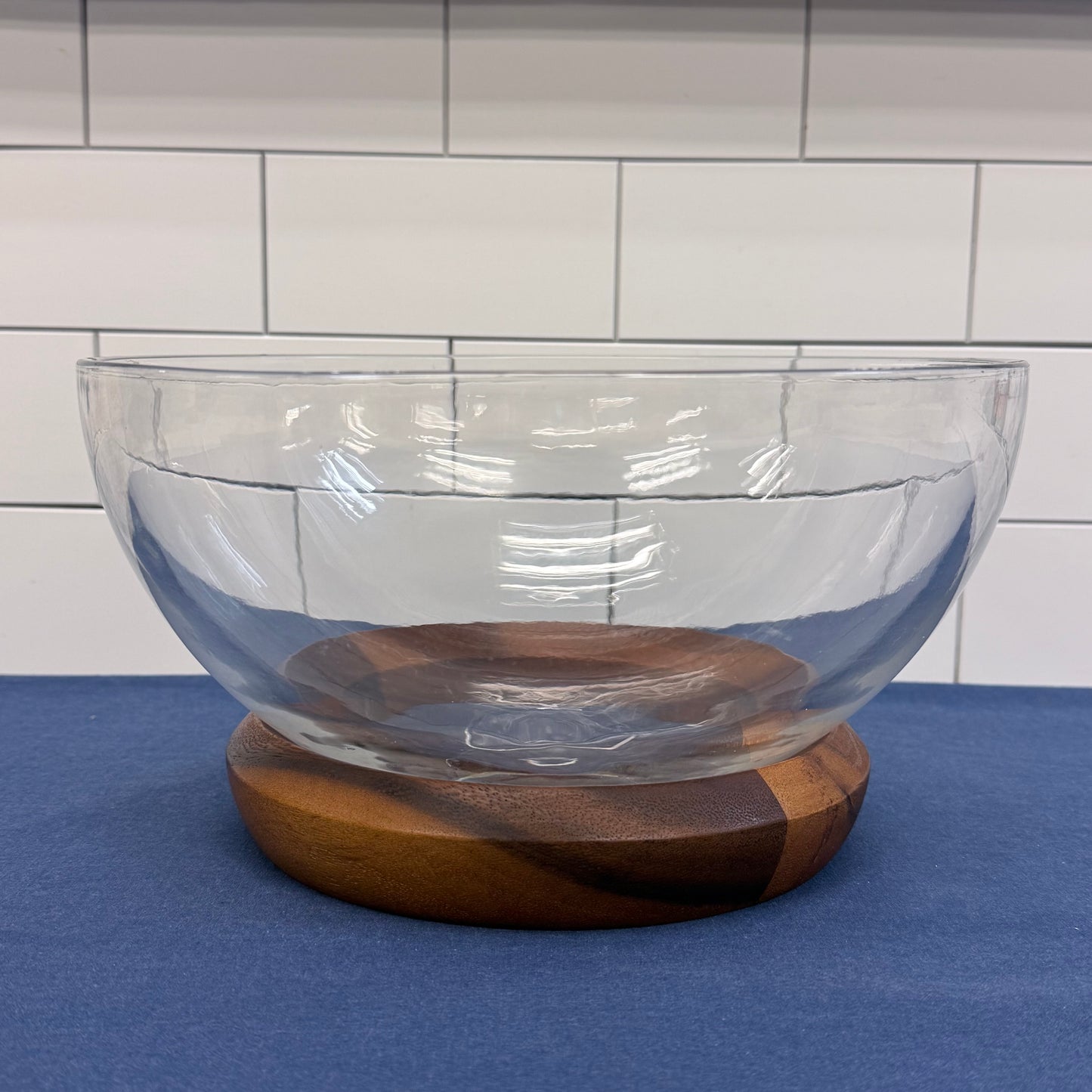 Nambé Cooper Salad Bowl Set Acacia Glass & Utensils