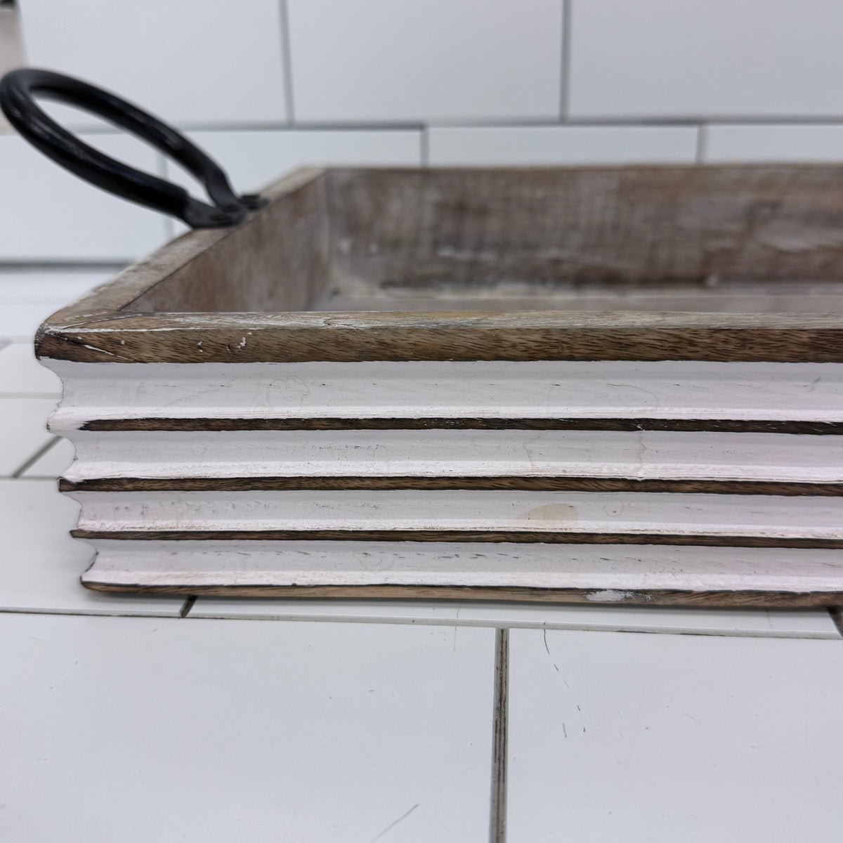 Rustic Wood Tray Bowl & Blue Ceramic Decor Set
