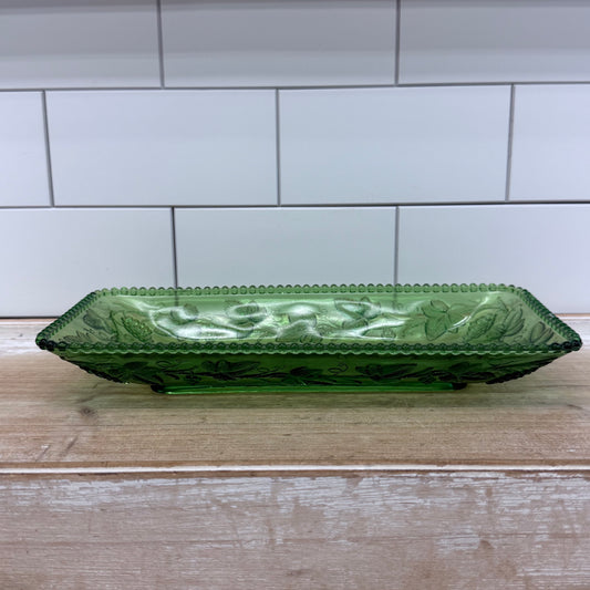 Indiana Glass Fruits Green Relish Dish Grape Vine