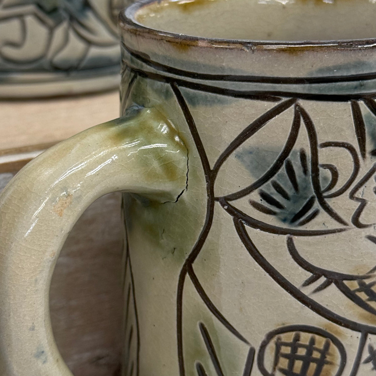 Folk Art Pottery Mugs Set of 4 Ceramic Tankards