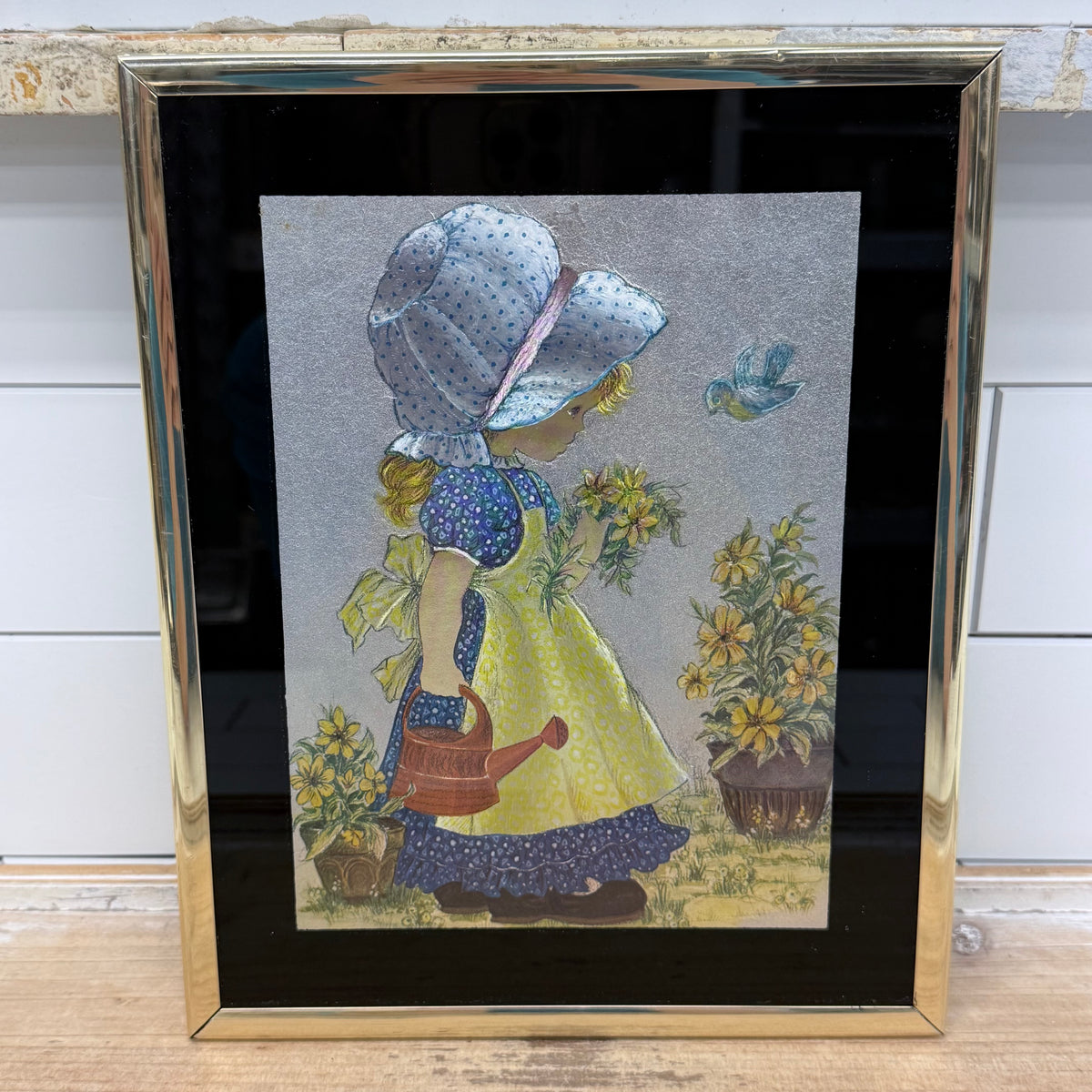 Dufex Foil Print Bonnet Girl Garden Framed Wall Art