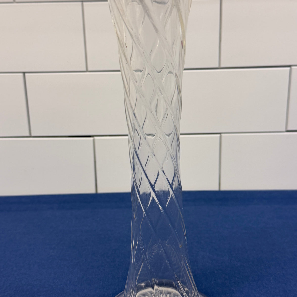 Clear Glass Swung Vase Diamond Pattern