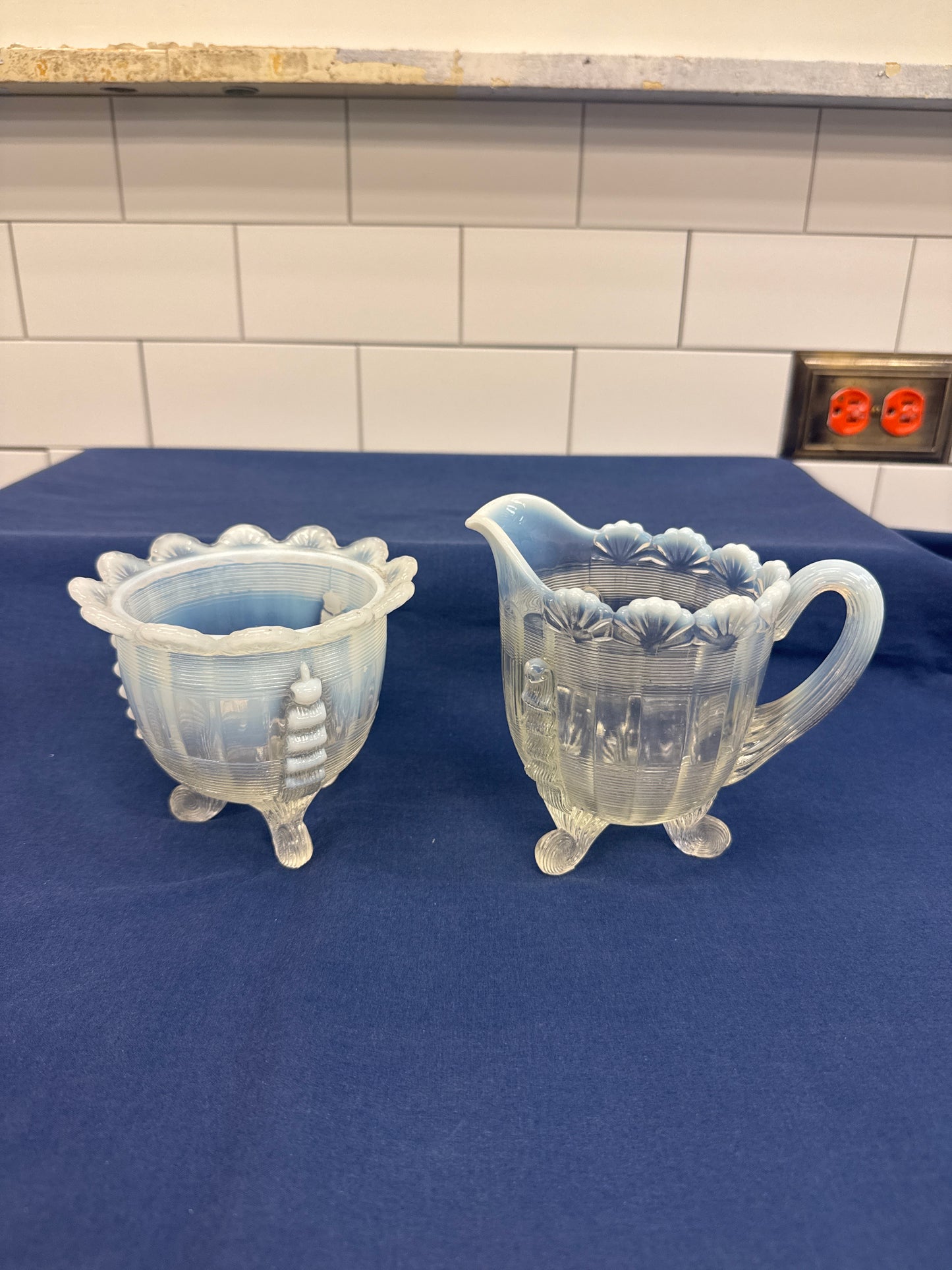 Jefferson Opalescent Glass Creamer & Sugar Bowl Set c1900