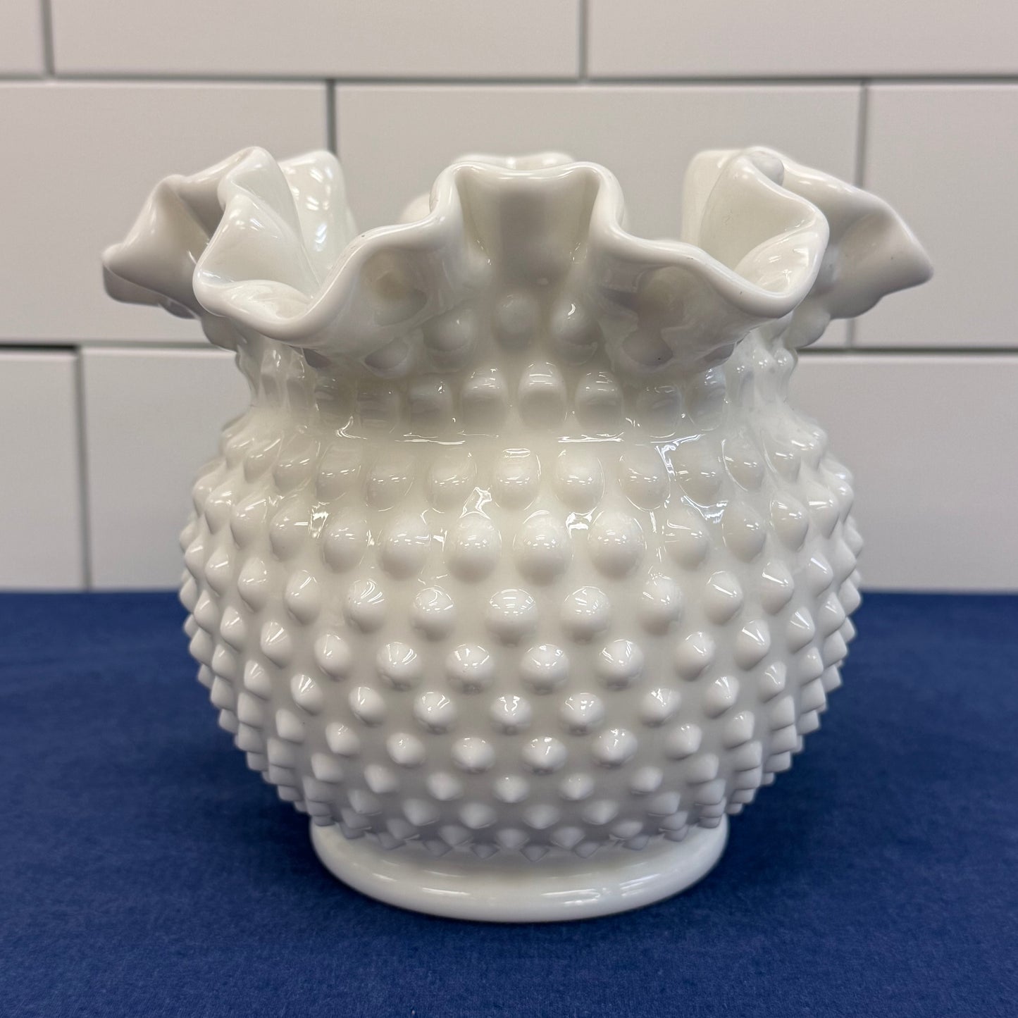 Fenton Hobnail Milk Glass Vase & Candlestick Set of 3 1950-70