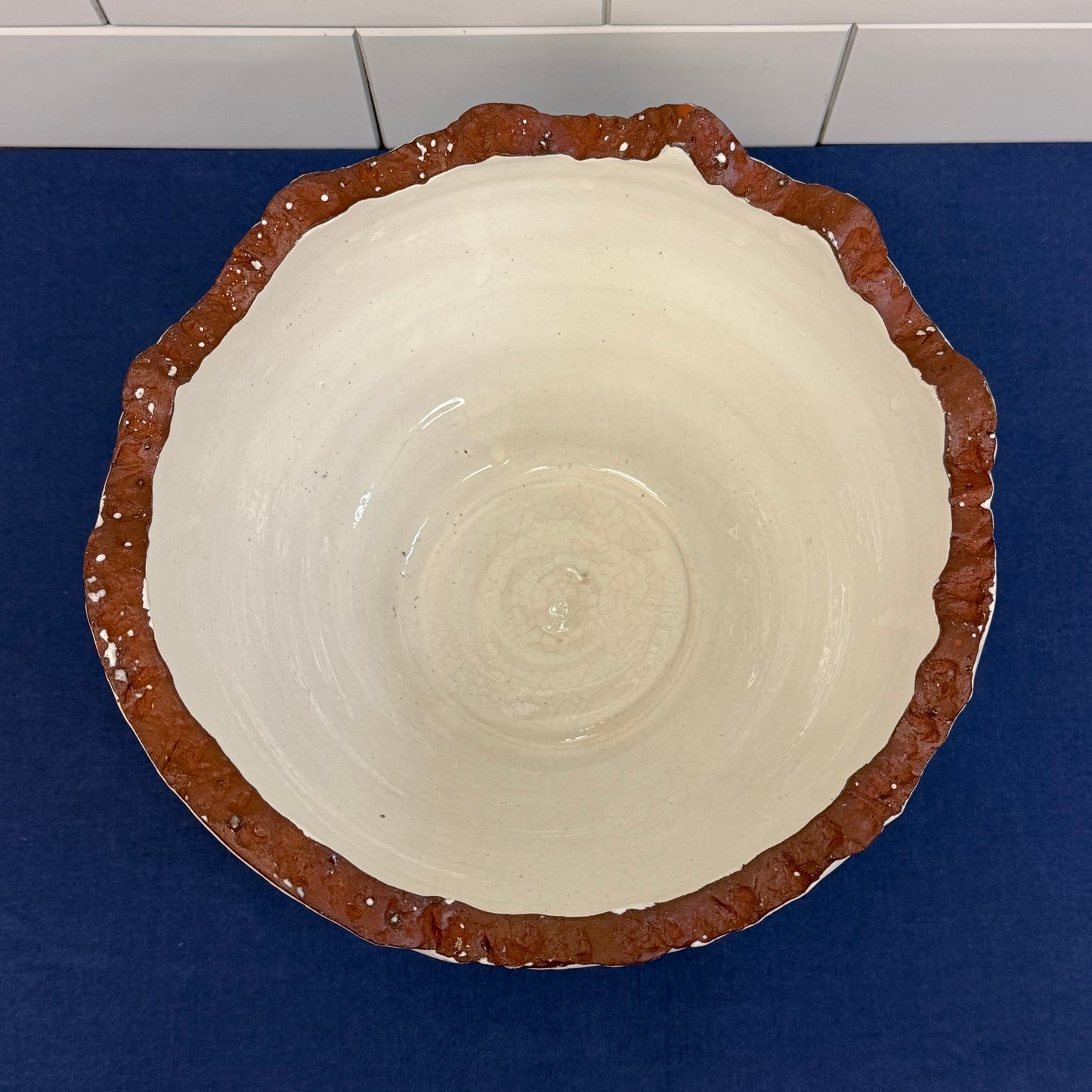 Studio Art Pottery Planter White Glazed Stoneware Organic Rim
