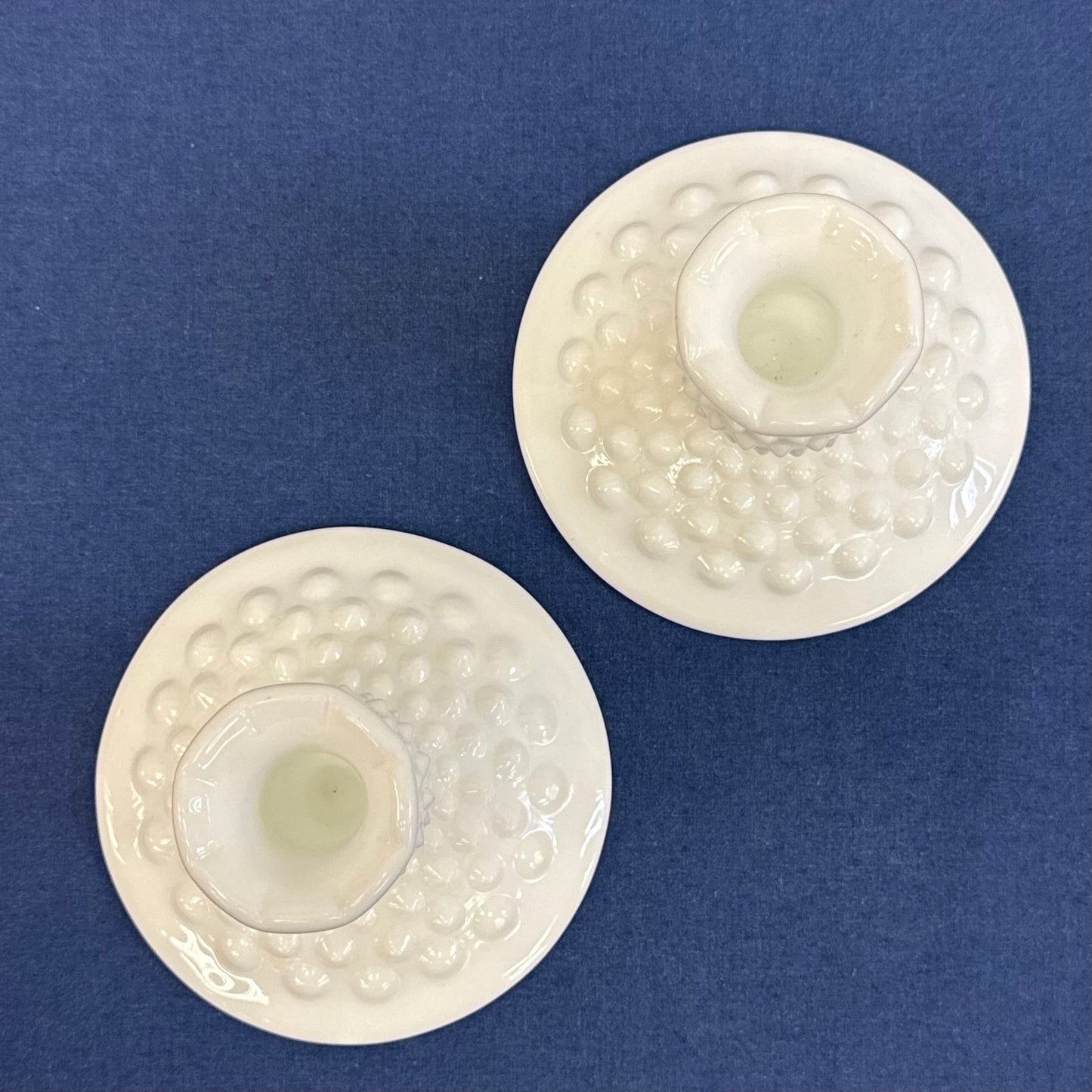 Fenton Hobnail Milk Glass Vase & Candlestick Set of 3 1950-70