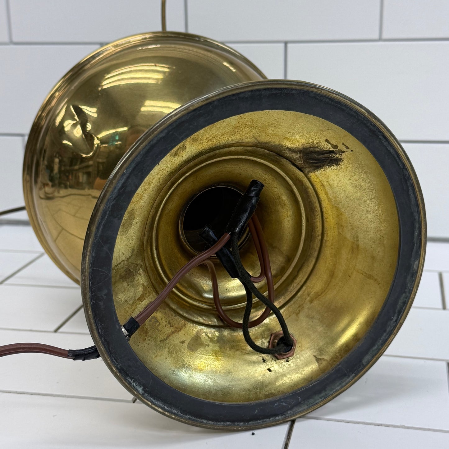 KYSO Brass Electric Hurricane Lamp Glass Shade 1950s