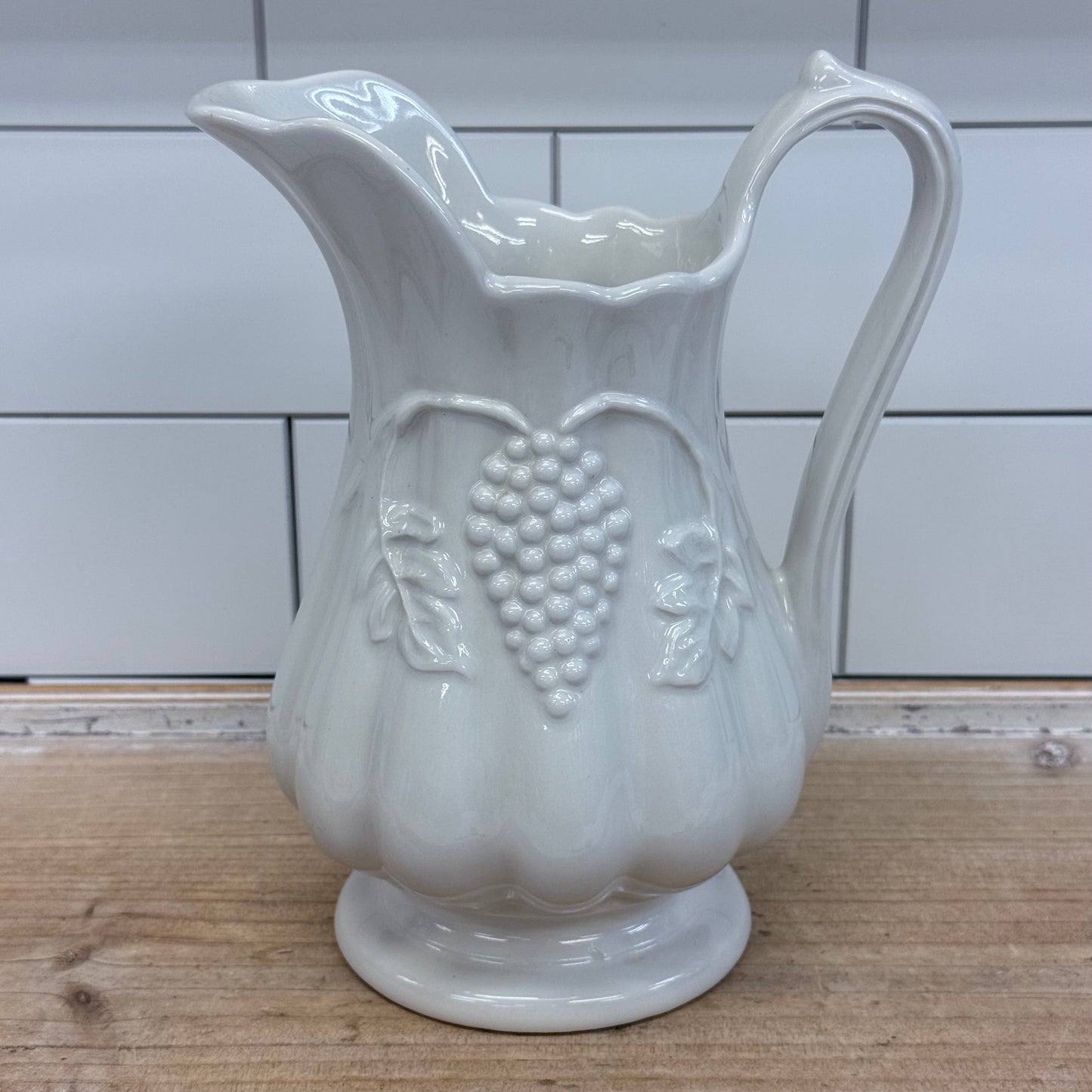 Red Cliff Embossed Grape Ironstone Pitcher White Harvest Vase