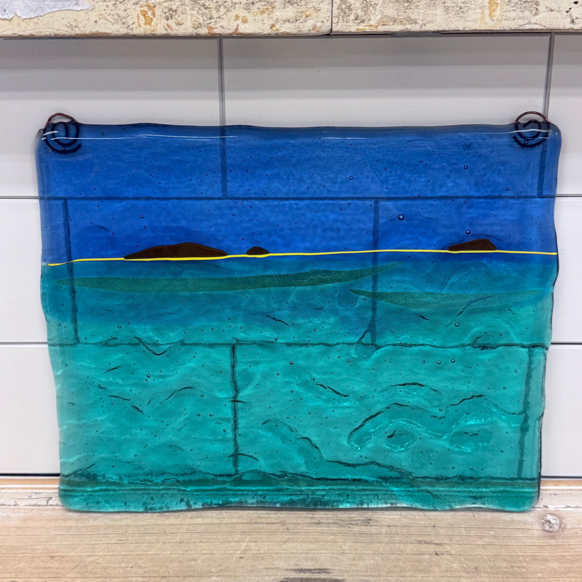 Handmade Seeded Art Glass Ocean Seascape Coastal Wall Hanging