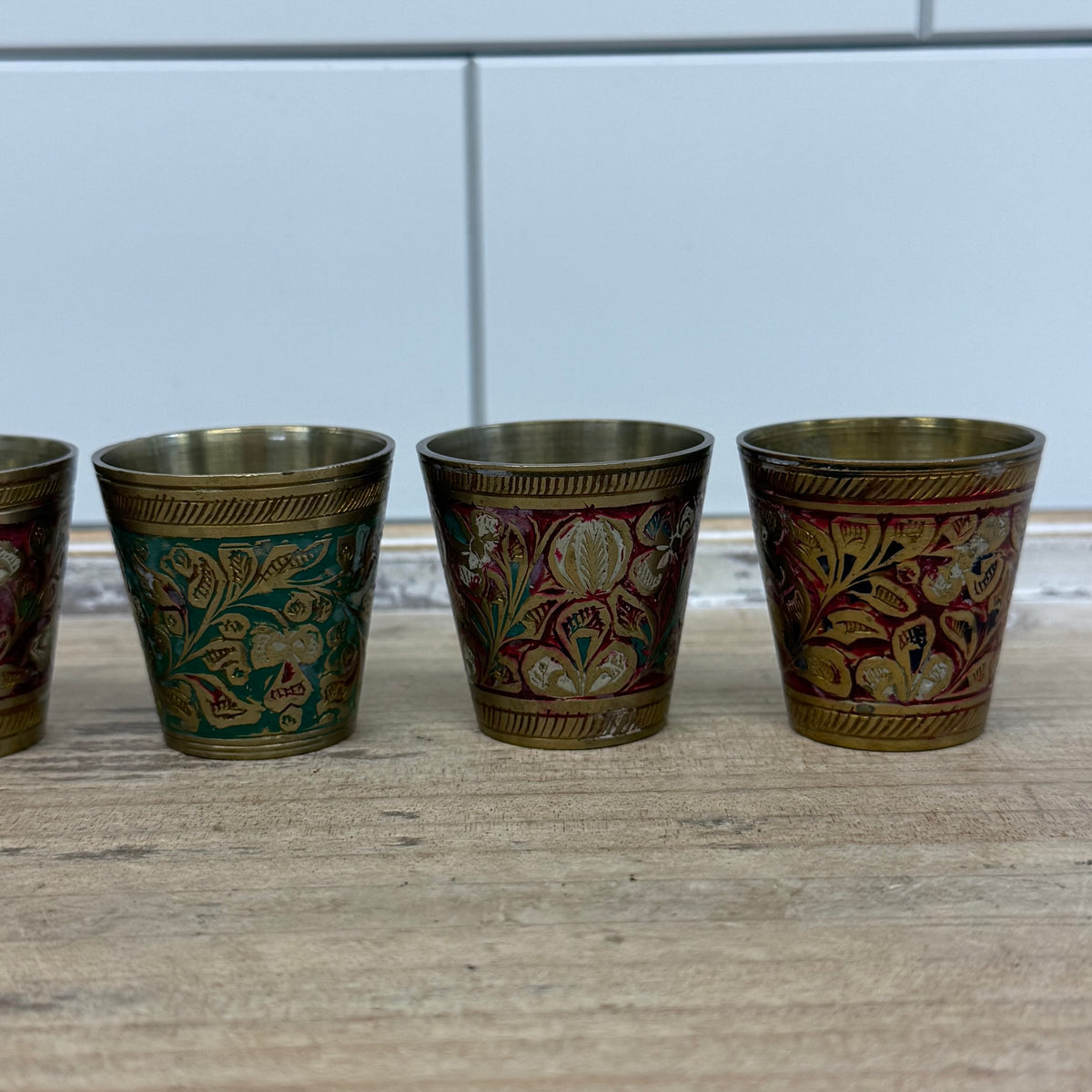 Indian Brass Floral Shot Cups Set of 6