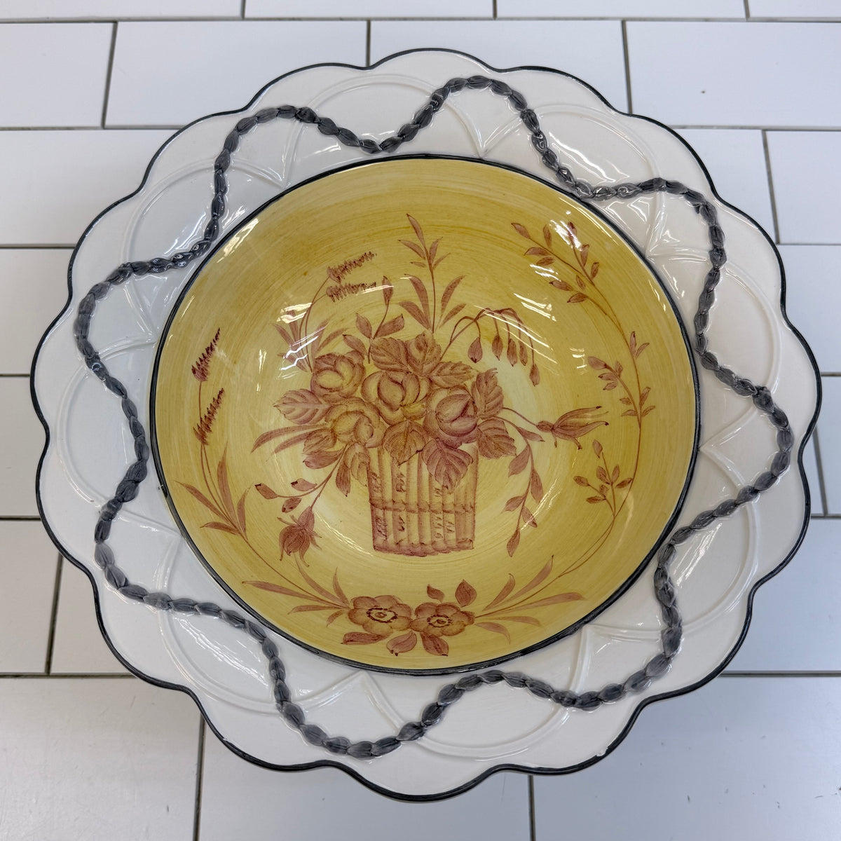 The Mane Lion Hand Painted Floral Pedestal Serving Bowl