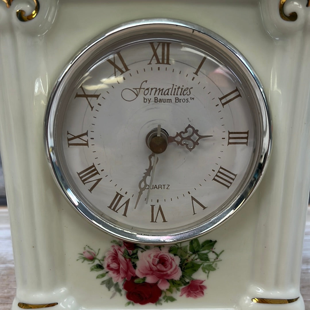 Formalities by Baum Bros. Victorian Rose Porcelain Clock