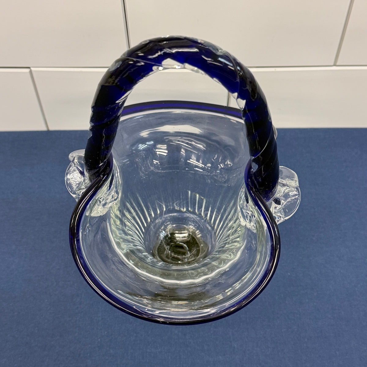Crystal Brand Cobalt Blue Art Glass Basket 1970s