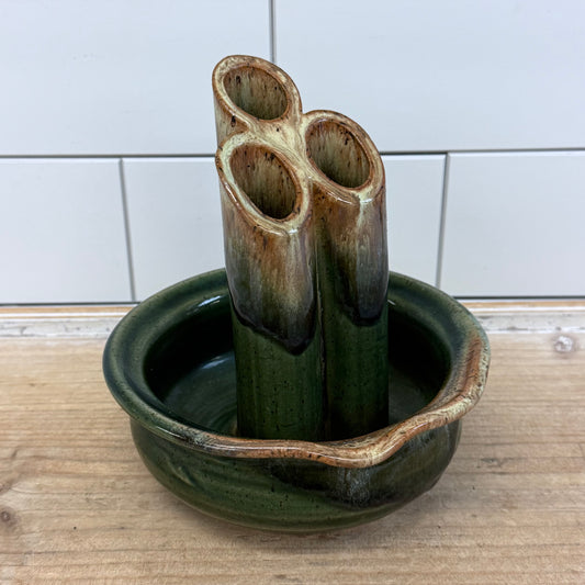 Garnett Studio Pottery Ikebana Vase Drip Glaze 1970s