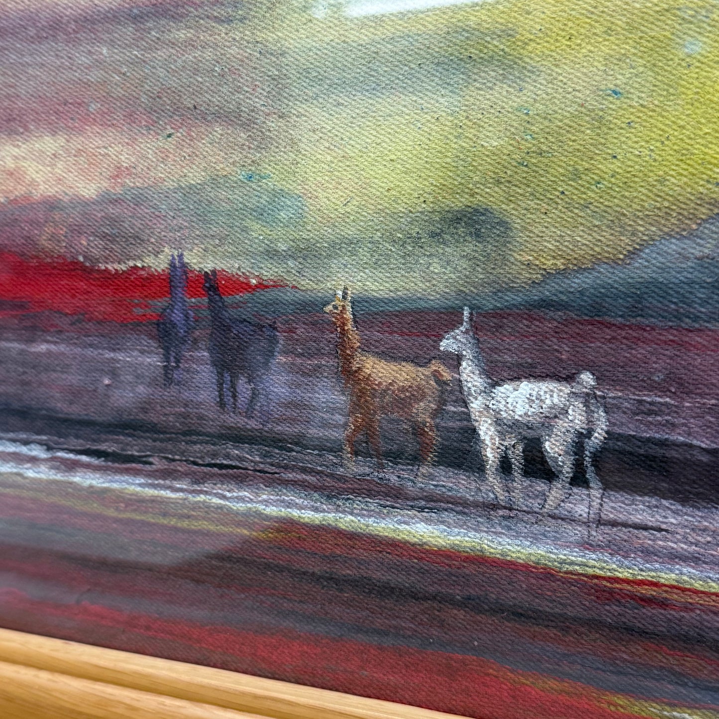 Original Llama Desert Sunset Painting Framed Canvas