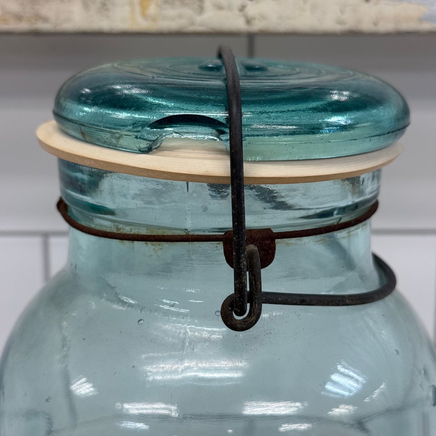 Hazel Atlas E-Z Seal Aqua Glass Canning Jar USA 1910s-1920s