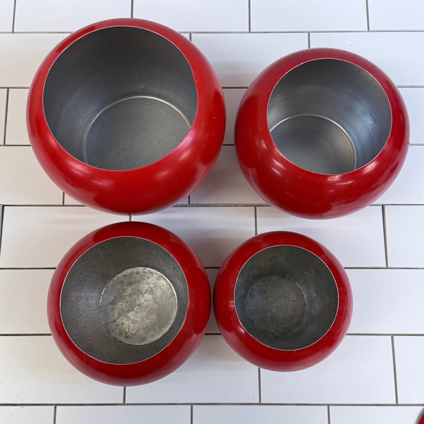 Chrom-Ever Red Apple Aluminum Canisters Set 1960s