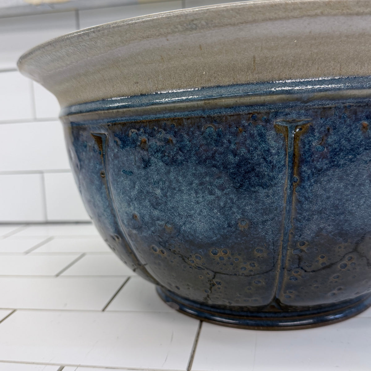 Studio Pottery Blue Glazed Stoneware Centerpiece Bowl
