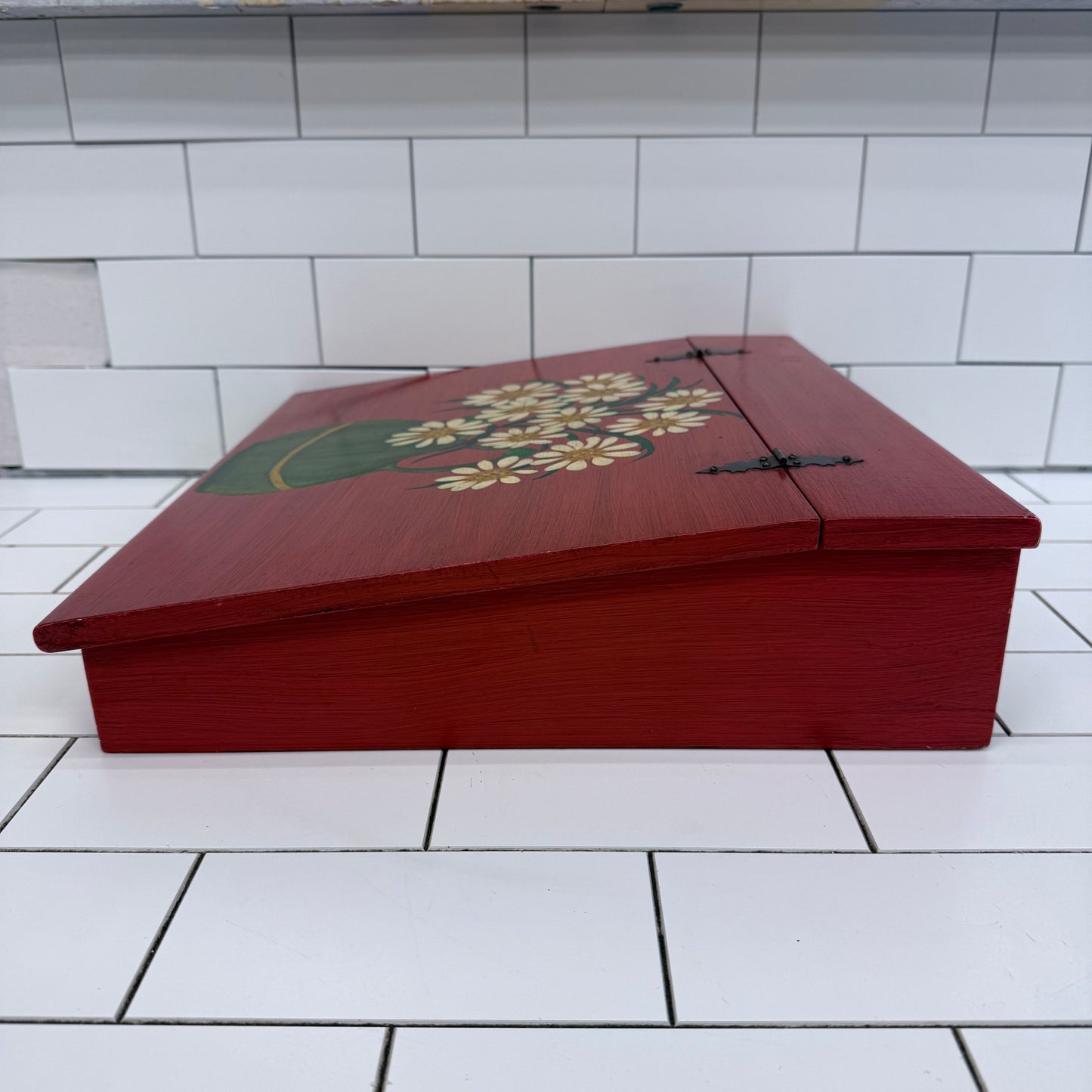 Vintage Folk Art Floral Wooden Storage Box