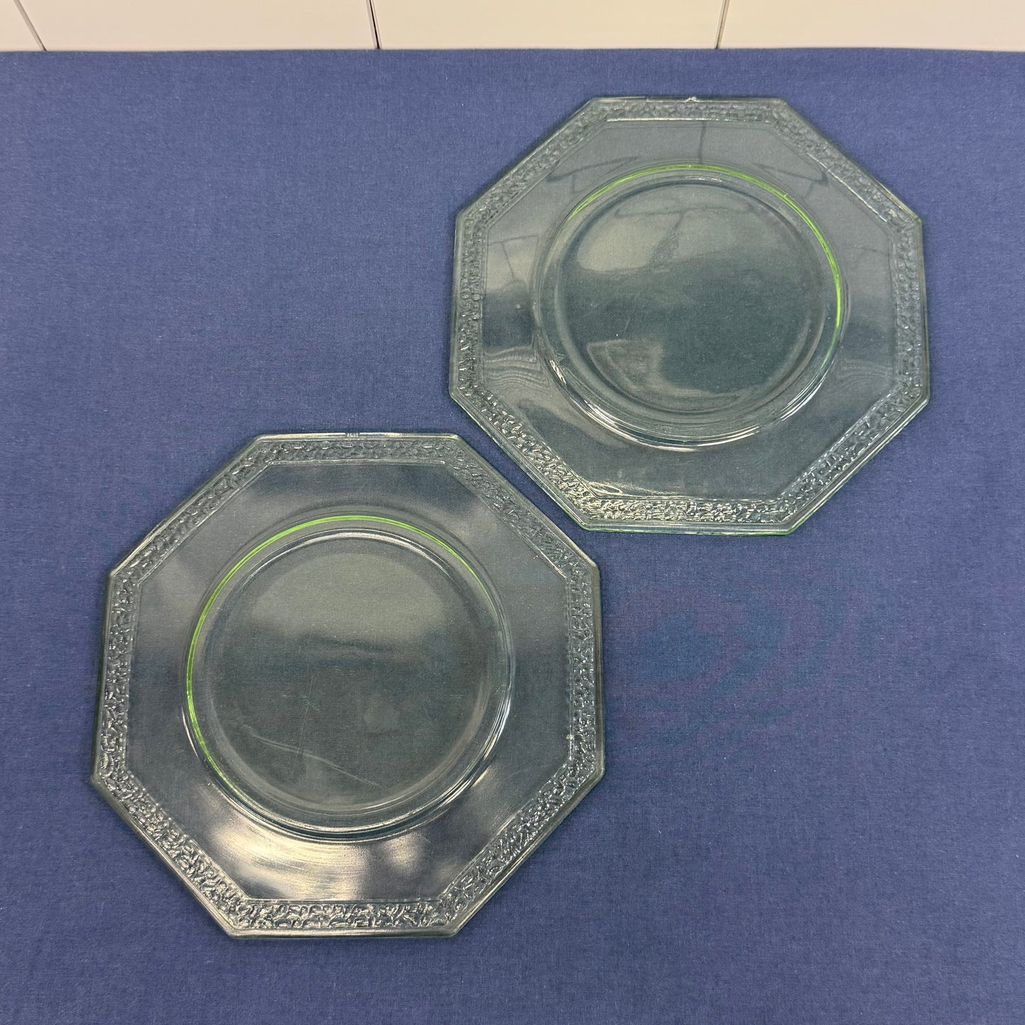 Uranium Glass Octagonal Plates Set of 2 c.1930s