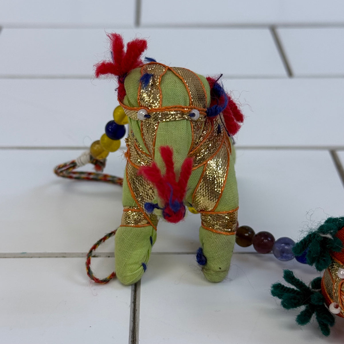 Elephant Door Hanging Fabric Glass Beads & Bell Decor
