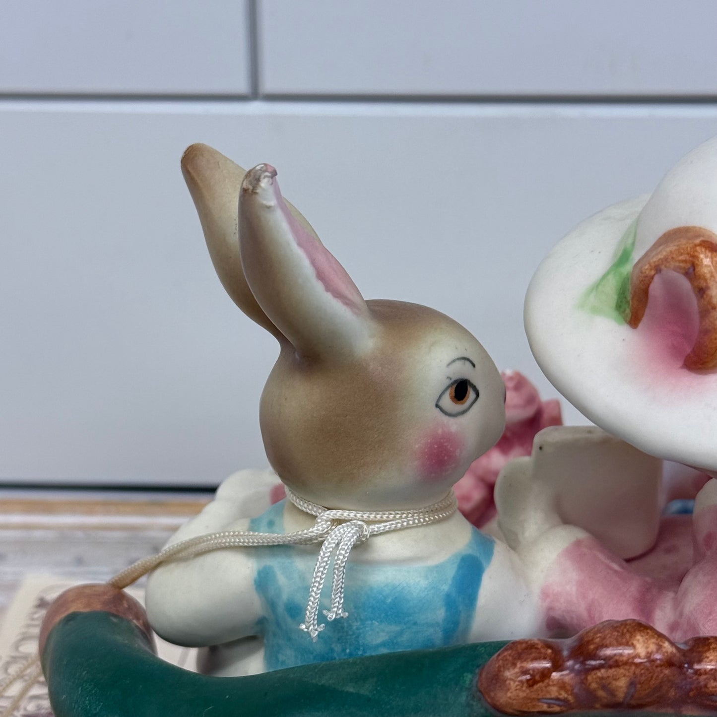Avon Precious Moments Rabbit Teatime Figurine 1980