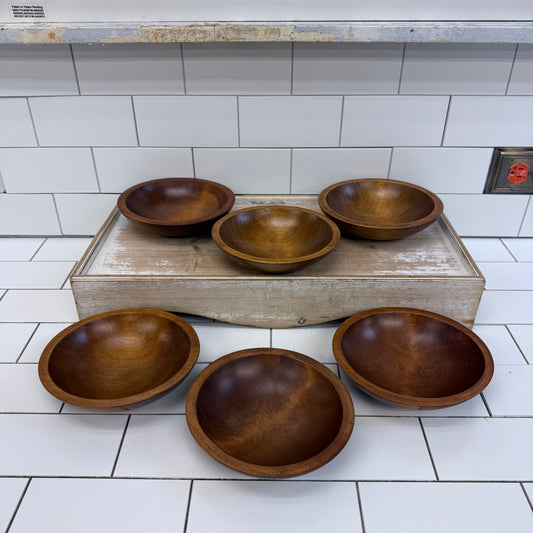Handcrafted Canadian Wooden Bowls Set of 6 Vintage Rustic
