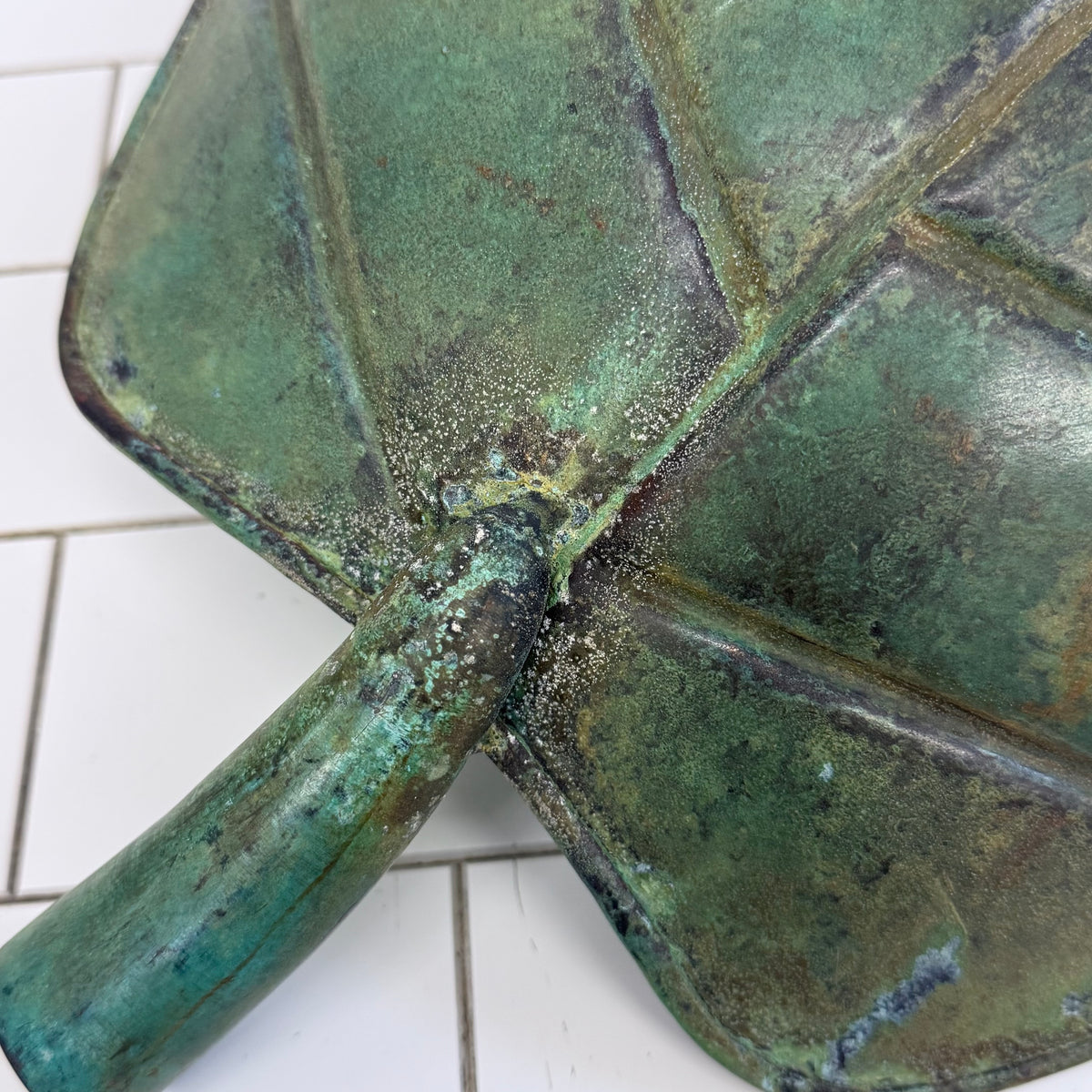 Large Green Metal Leaf Bowl Botanical Centerpiece Decor