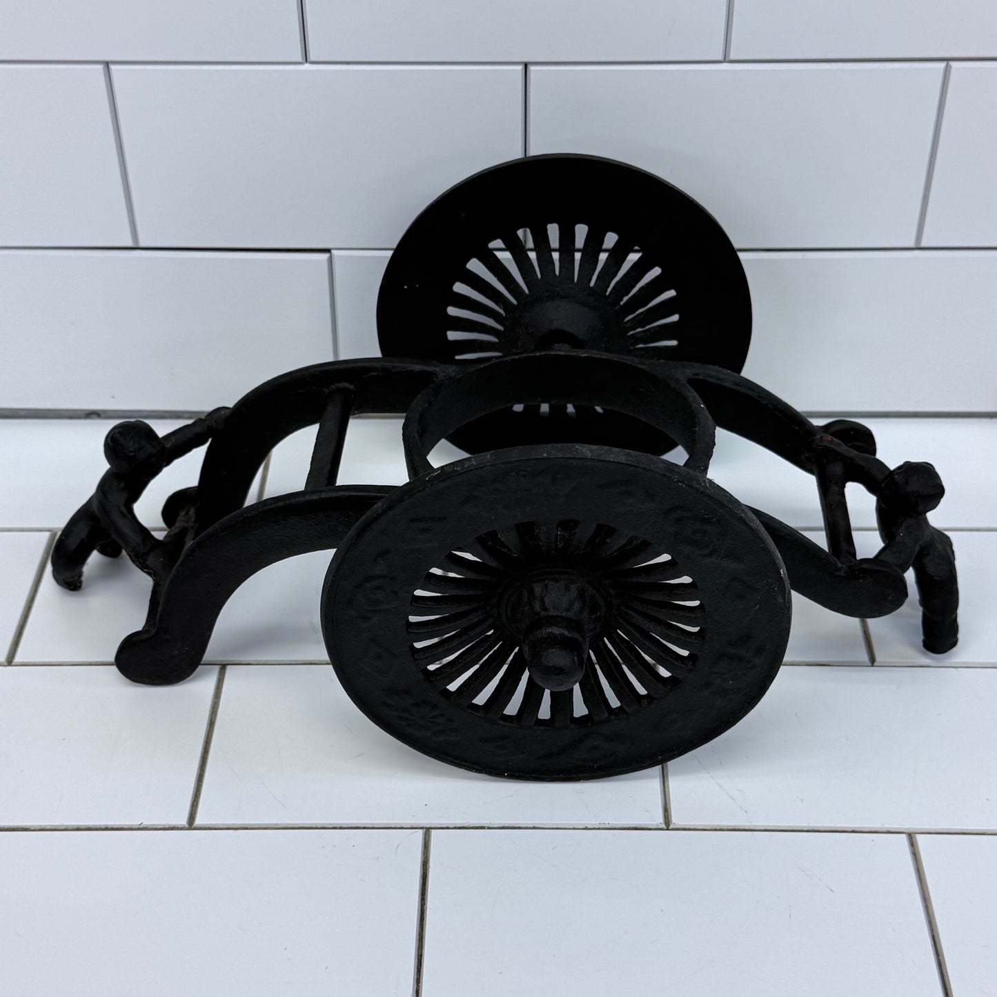 Japanese Cast Iron Rolling Wagon Planter Pot Holder Vintage
