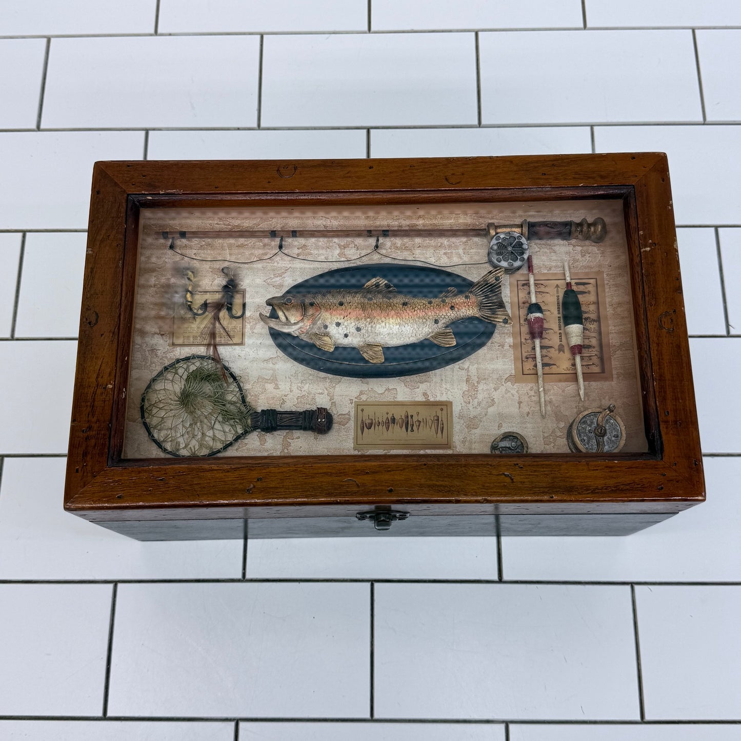 Fishing Memorabilia Shadow Box Storage Wooden Display Case
