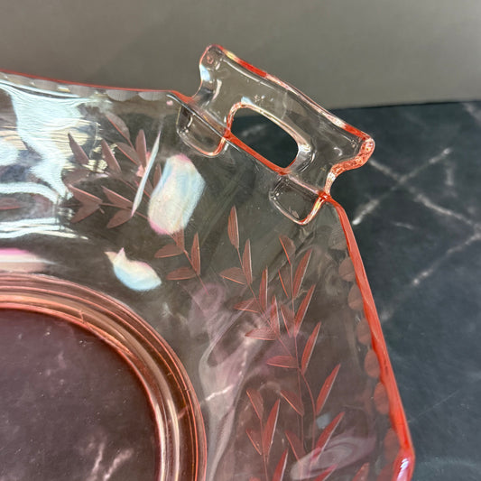 Etched Floral Depression Glass Dish