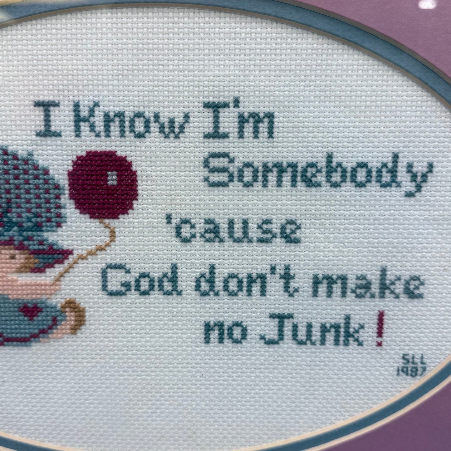 Holly Hobbie Framed Cross Stitch Art, Signed 1987
