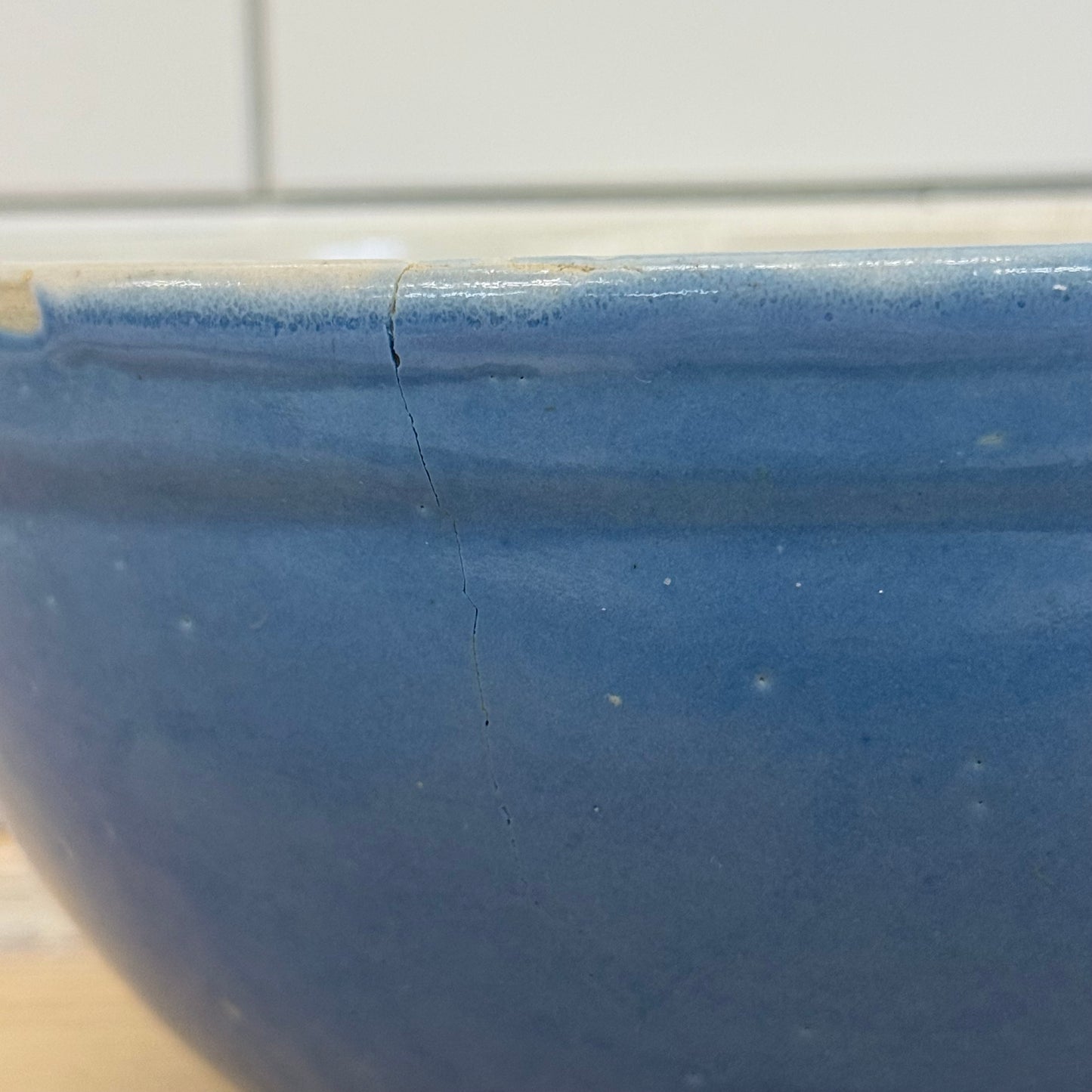 Blue Glazed Stoneware Mixing Bowl #7 1950s