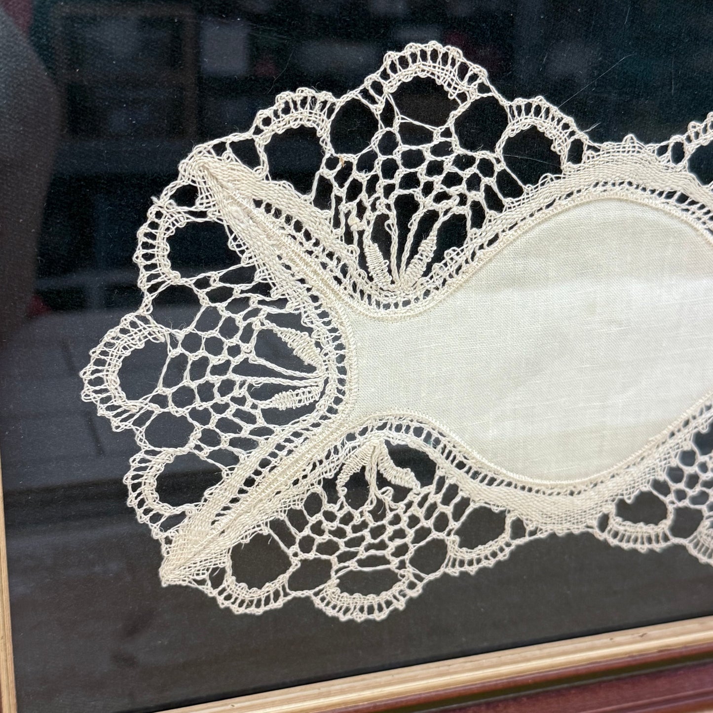 Framed French Lace Doily, Textile Art