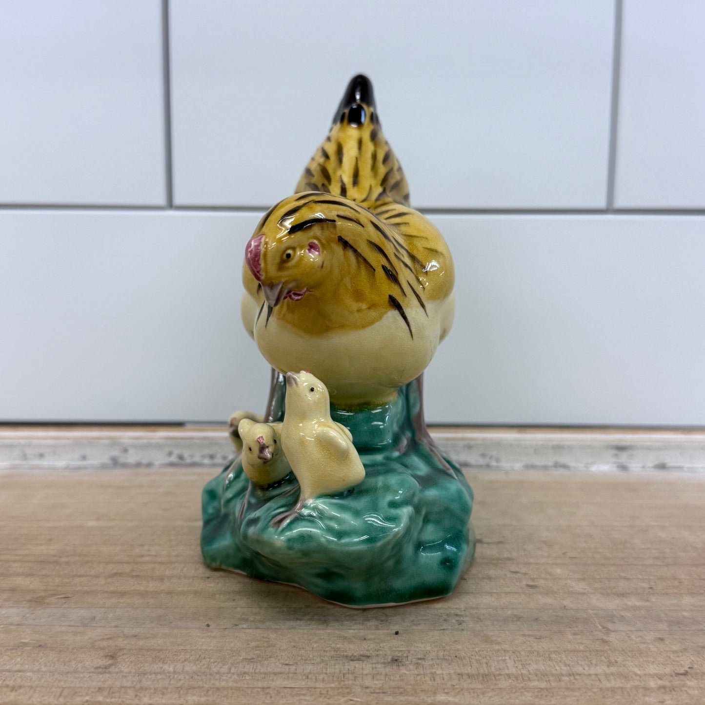 Mother Hen with Chicks Glazed Ceramic Figurine Farmhouse Decor