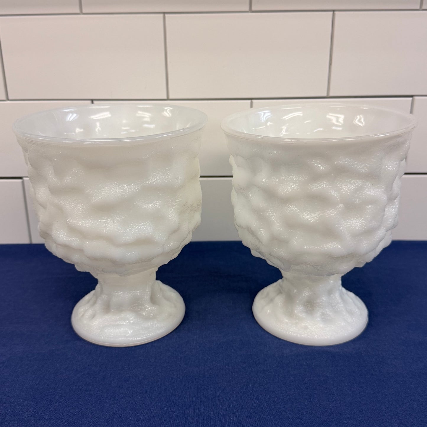 E.O. Brody Milk Glass Pedestal Vases Set of 2 Vintage 1950s