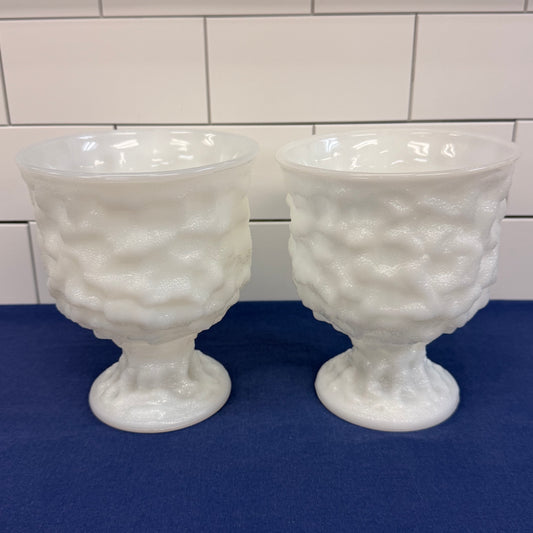 E.O. Brody Milk Glass Pedestal Vases Set of 2 Vintage 1950s