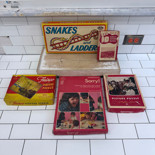 Board Games & Puzzles Lot 5 Snakes Ladders Sorry 1960s 70s