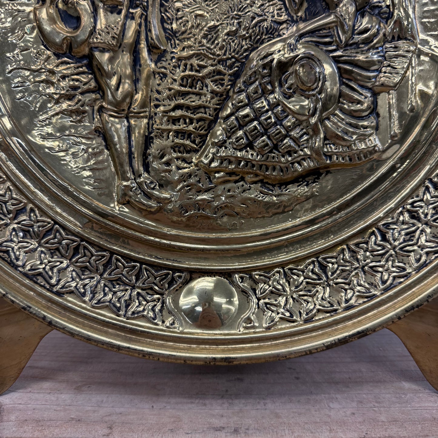 Embossed Brass Wall Plates with Display Easels Set of 2