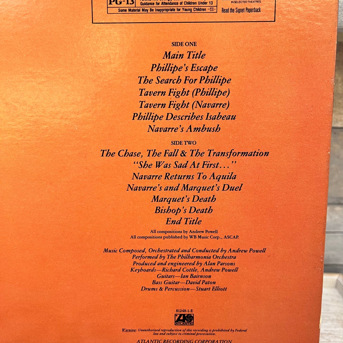 Ladyhawke Motion Picture Soundtrack Vinyl Record, 1985