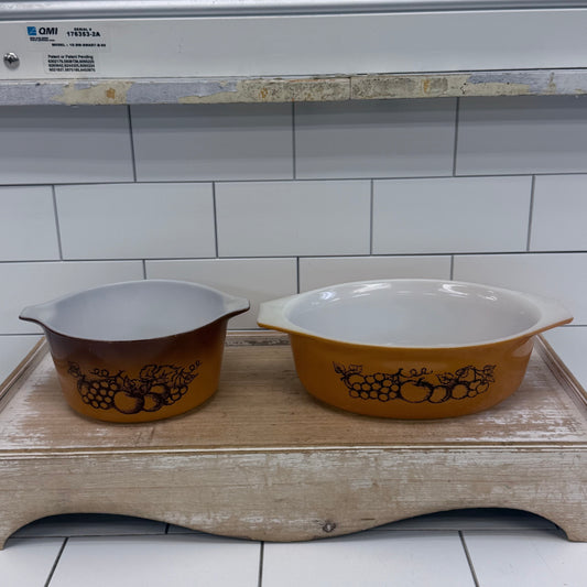 Pyrex Old Orchard Casserole Dishes Set of 2 1970s