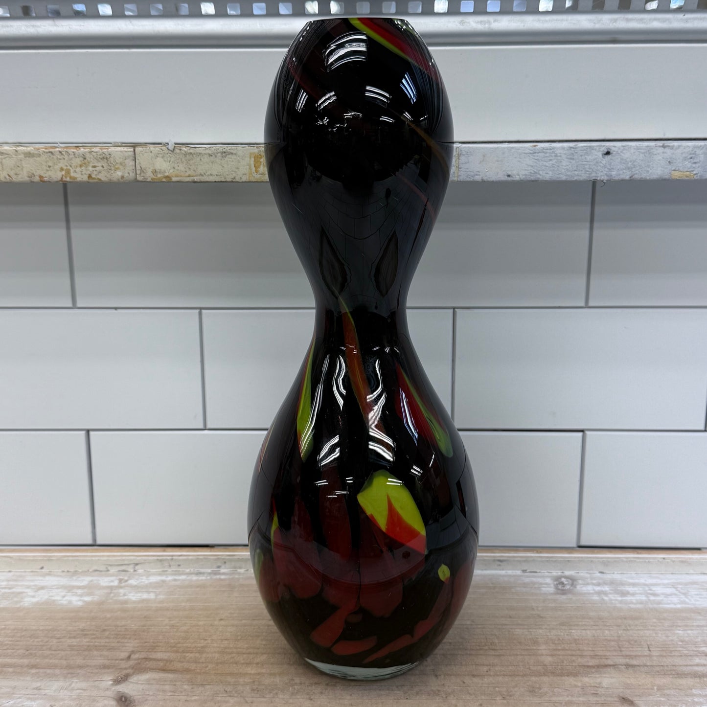 Murano Style Hand Blown Hourglass Art Glass Vase