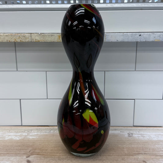 Murano Style Hand Blown Hourglass Art Glass Vase