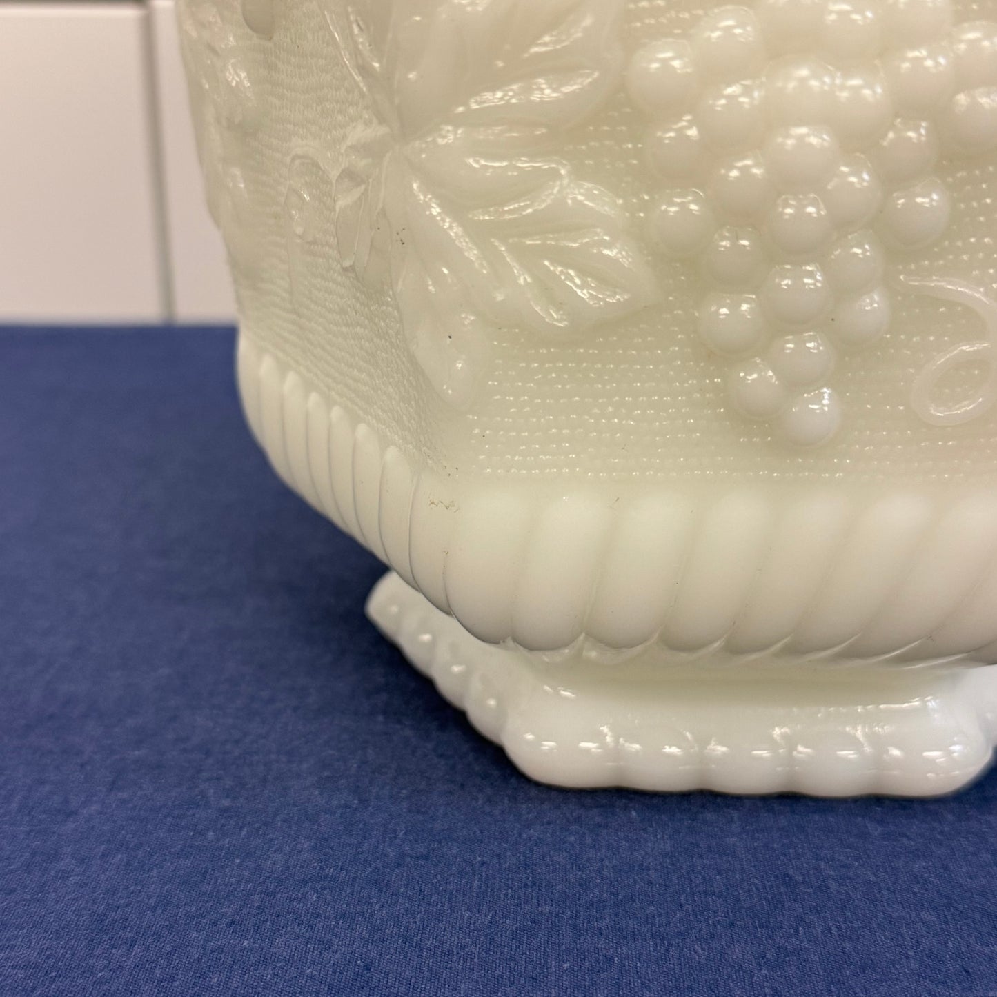 Fire King Grapevine Milk Glass Lidded Jar Vintage 1960s